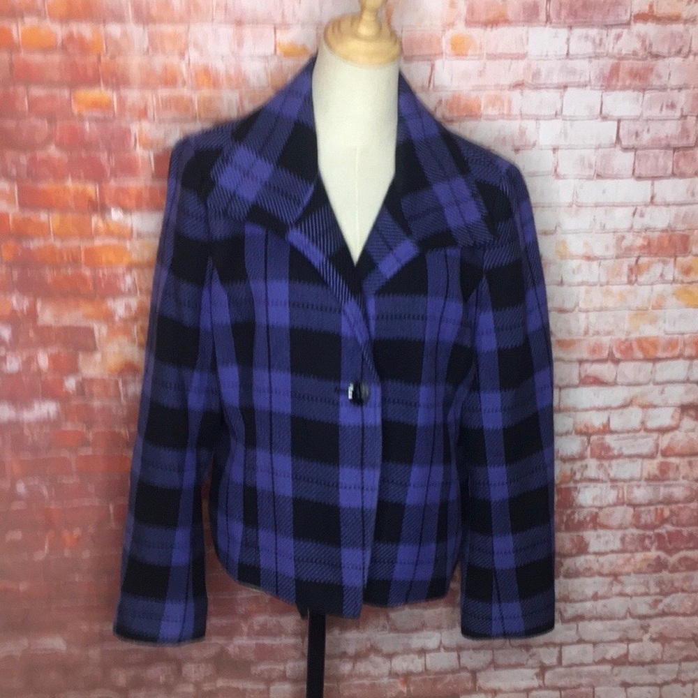 Evan-Picone Periwinkle Plaid Wool Blazer Jacket